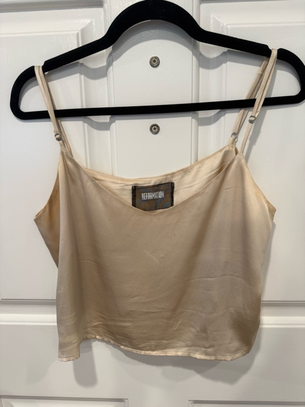 Reformation Cropped Cream Silk Cami Top